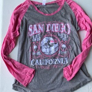 San Diego Pink & Gray Long Sleeve Baseball Tshirt